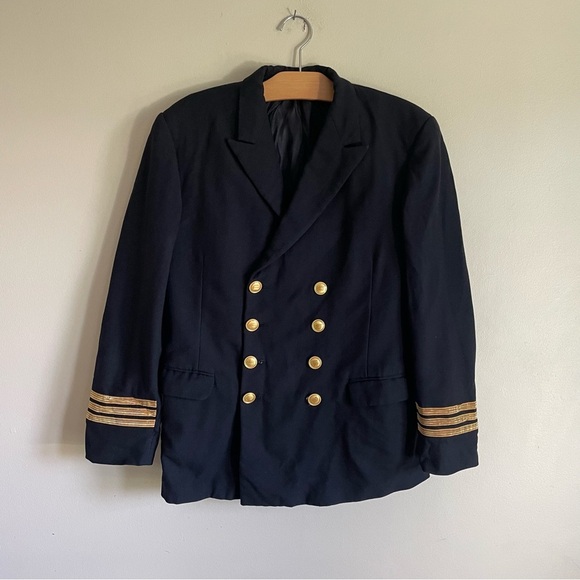 Vintage Jos Cohen & Zoon Wool Navy Officer Blazer Jacket Double Breasted Mens - Picture 1 of 8